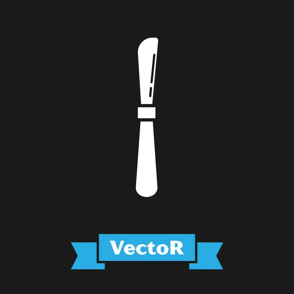Weißes Messer-Symbol isoliert auf schwarzem Hintergrund. Bestecksymbol. Vektorillustration — Stockvektor