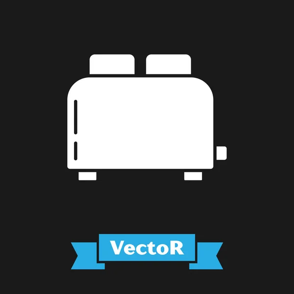 Tostadora blanca con tostadas icono aislado sobre fondo negro. Ilustración vectorial — Vector de stock
