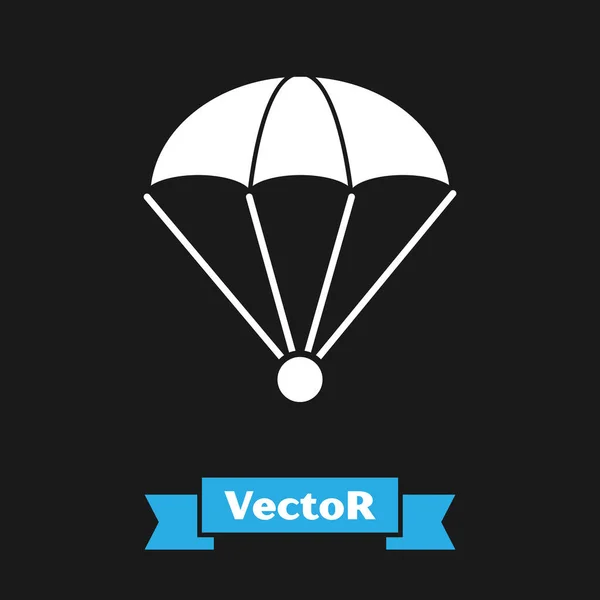 Icono de paracaídas blanco aislado sobre fondo negro. Ilustración vectorial — Vector de stock