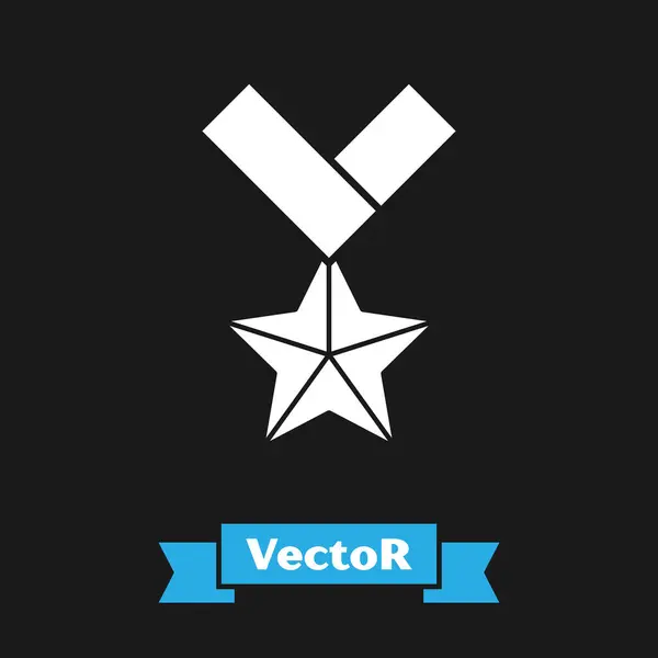 Vit militär belöning medalj ikon isolerad på svart bakgrund. Arméns tecken. Vektor Illustration — Stock vektor