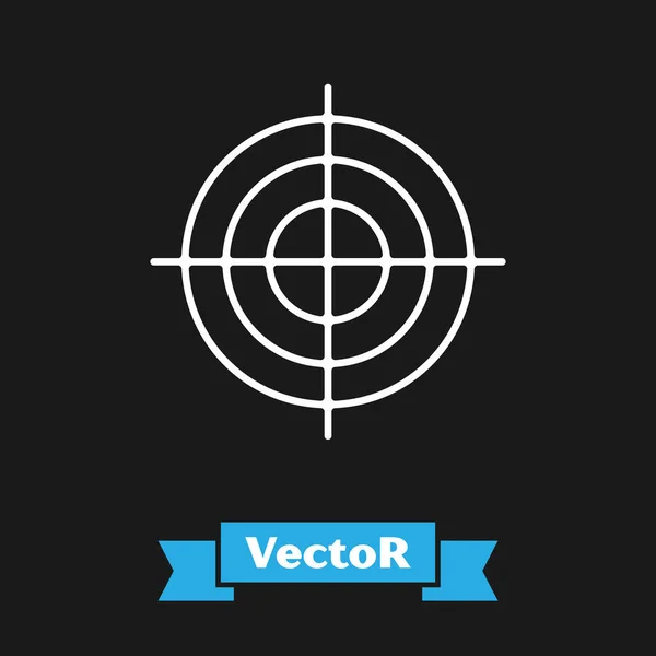 White Target sport pour tir icône de compétition isolé sur fond noir. Nettoyer la cible avec des numéros pour le champ de tir ou de tir. Illustration vectorielle — Image vectorielle