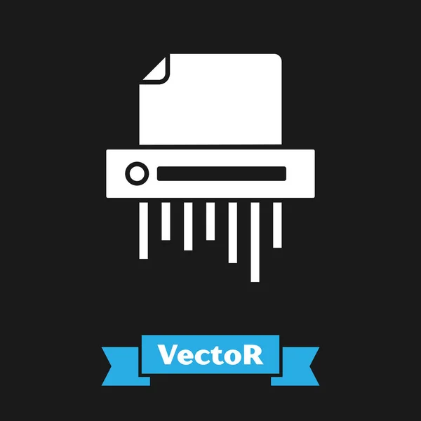 White Paper Shredder vertrauliche und private Dokument Büro Informationsschutz-Symbol isoliert auf schwarzem Hintergrund. Vektorillustration — Stockvektor