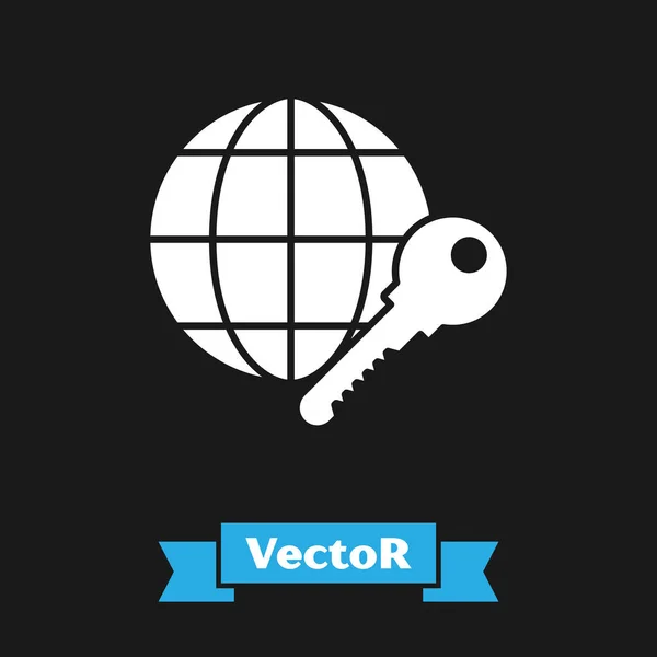 White Globe key icoon geïsoleerd op zwarte achtergrond. Vector Illustratie — Stockvector