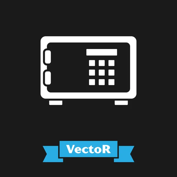 Icono White Safe aislado sobre fondo negro. La puerta caja fuerte una bóveda del banco con una cerradura combinada. Protección de datos fiable. Ilustración vectorial — Vector de stock