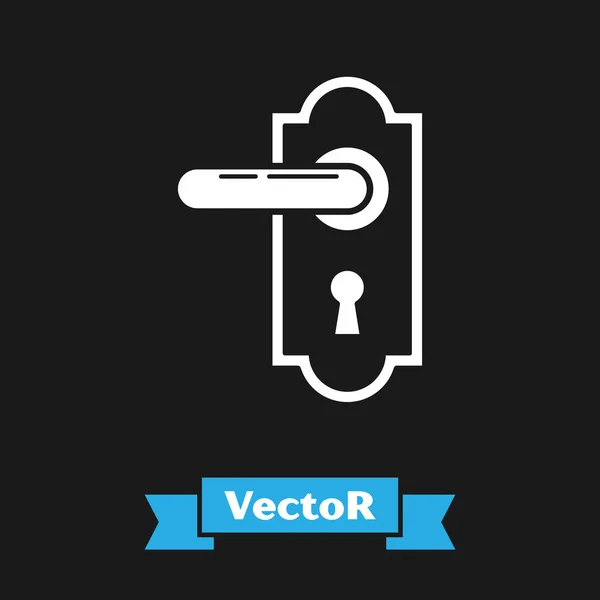 Icono de manija de puerta blanca aislado sobre fondo negro. Señal de cerradura. Ilustración vectorial — Vector de stock