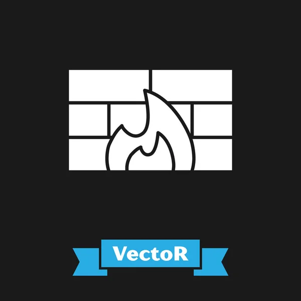 Firewall blanco, icono de muro de seguridad aislado sobre fondo negro. Ilustración vectorial — Vector de stock