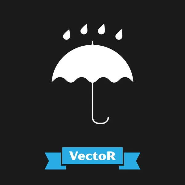 Weißer Regenschirm und Regentropfen auf schwarzem Hintergrund. Wasserdichtes Symbol. Schutz, Sicherheit, Sicherheitskonzept. Wasserdichtes Symbol. Vektorillustration — Stockvektor