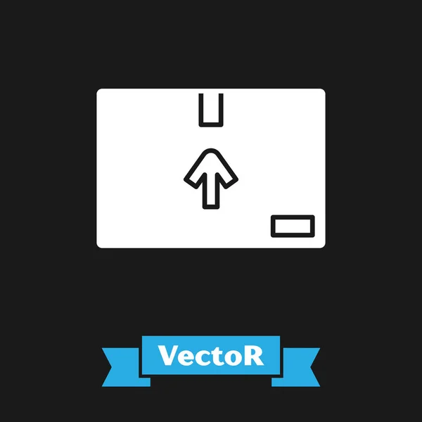 Weißer Karton mit Verkehrssymbolsymbol auf schwarzem Hintergrund. Box, Paket, Paketschild. Lieferung, Transport und Versand. Vektorillustration — Stockvektor