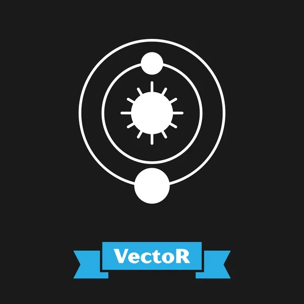 Белый значок Солнечной системы изолирован на черном фоне. Планеты вращаются вокруг звезды. Векторная миграция — стоковый вектор