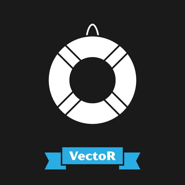Fehér Lifebuoy ikon elszigetelt fekete alapon. Mentőöv szimbólum. Vektorillusztráció — Stock Vector