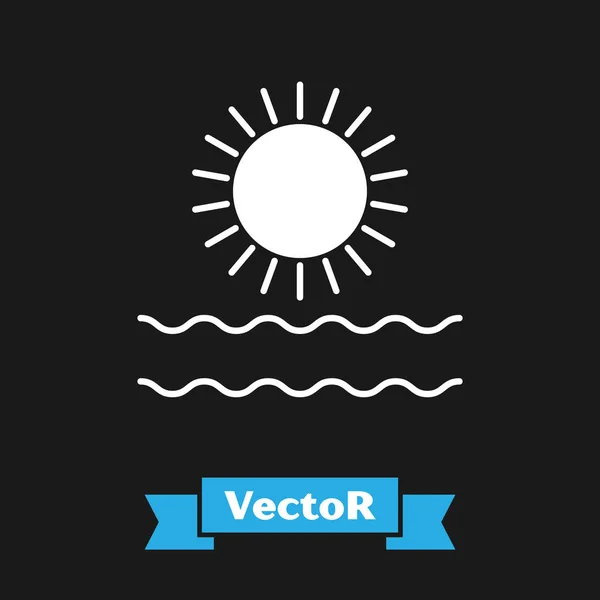 Weiße Sonne und Wellen Ikone isoliert auf schwarzem Hintergrund. Vektorillustration — Stockvektor