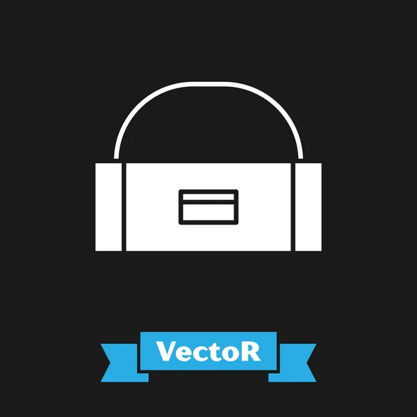 Caja blanca o contenedor de caja para wobbler y equipo de pesca icono aislado sobre fondo negro. Aparejos de pesca. Ilustración vectorial — Vector de stock