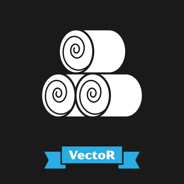 Blanco Rollo de heno icono aislado sobre fondo negro. Ilustración vectorial — Vector de stock