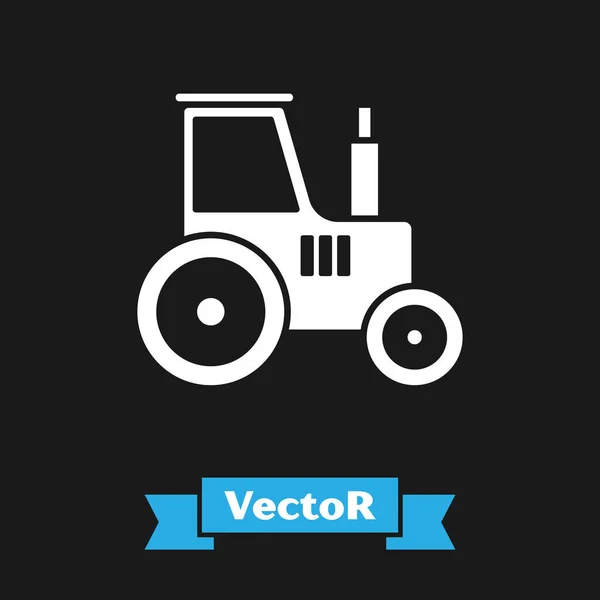 Icono del tractor blanco aislado sobre fondo negro. Ilustración vectorial — Vector de stock