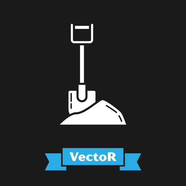 Weiße Schaufel im Bodensymbol isoliert auf schwarzem Hintergrund. Gartenwerkzeug. Werkzeug für Gartenbau, Landwirtschaft, Landwirtschaft. Vektorillustration — Stockvektor