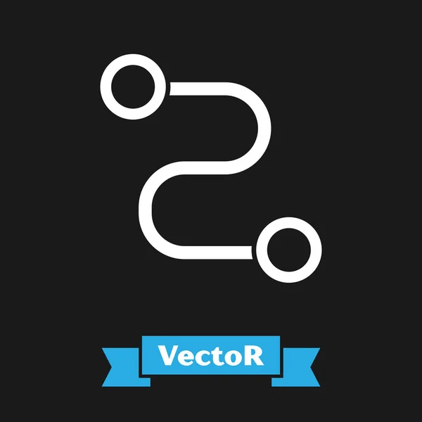 Ícone de localização White Route isolado no fundo preto. Sinal do ponteiro do mapa. Conceito de caminho ou estrada. Navegador GPS. Ilustração vetorial — Vetor de Stock