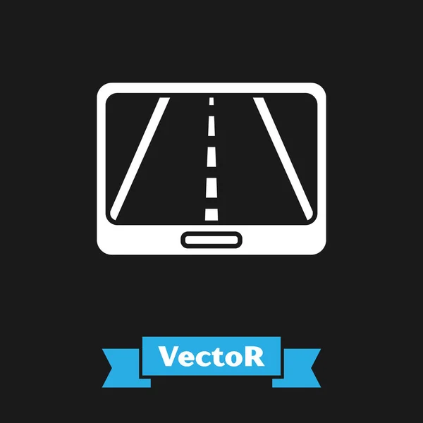 Weiße Infografik des Navigationssymbols für Stadtpläne isoliert auf schwarzem Hintergrund. Konzeption der mobilen App Interface. Geolacation-Konzept. Vektorillustration — Stockvektor