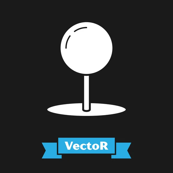 Icono blanco Push pin aislado sobre fondo negro. Signo de chinchetas. Ilustración vectorial — Vector de stock