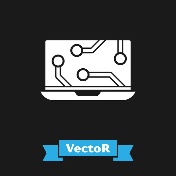 Weißes Laptop-Symbol isoliert auf schwarzem Hintergrund. Technologie und Gerätekonzept.. Vektorillustration — Stockvektor