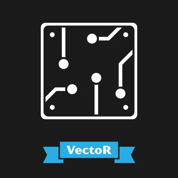 Weißes Prozessorsymbol isoliert auf schwarzem Hintergrund. CPU, Zentralverarbeitungseinheit, Mikrochip, Mikroschaltung, Computerprozessor, Chip. Vektorillustration — Stockvektor