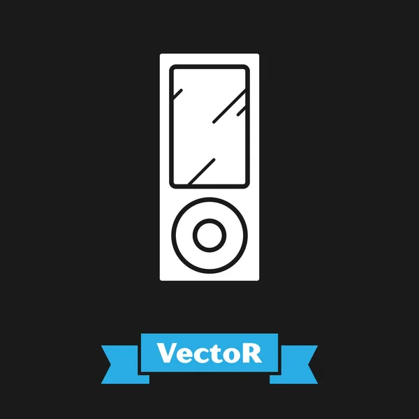 Weißes Musikplayer-Symbol isoliert auf schwarzem Hintergrund. tragbares Musikgerät. Vektorillustration — Stockvektor