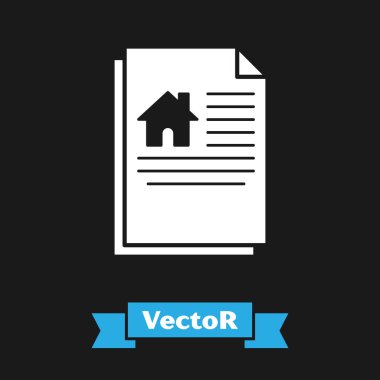 Beyaz Saray 'ın sözleşme ikonu siyah arka planda izole edildi. Sözleşme oluşturma hizmeti, belge oluşumu, başvuru formu bileşimi. Vektör İllüstrasyonu