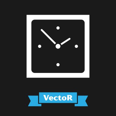 Siyah arkaplanda beyaz saat simgesi izole edildi. Zaman sembolü. Vektör İllüstrasyonu