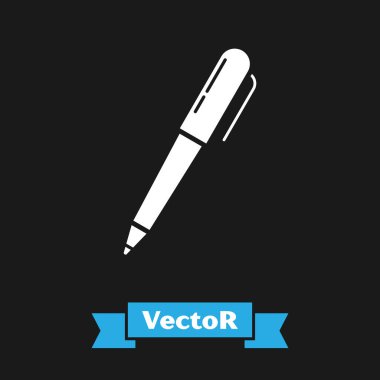 Siyah arkaplanda beyaz kalem simgesi izole edildi. Vektör İllüstrasyonu