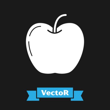 Beyaz Elma simgesi siyah arkaplanda izole edildi. Yaprak sembollü meyve. Vektör İllüstrasyonu