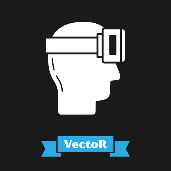 Icona degli occhiali realtà virtuale bianca isolata su sfondo nero. Maschera stereoscopica 3D vr. Illustrazione vettoriale — Vettoriale Stock