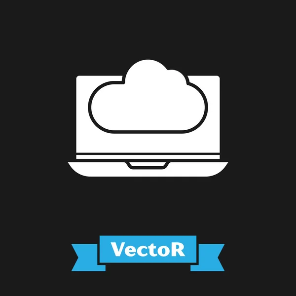 Weiße Wolke Technologie Datentransfer und Speichersymbol isoliert auf schwarzem Hintergrund. Vektorillustration — Stockvektor