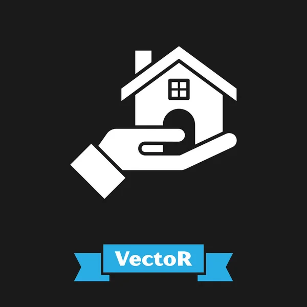 Icono del agente inmobiliario blanco aislado sobre fondo negro. Comprando casa. Ilustración vectorial — Vector de stock