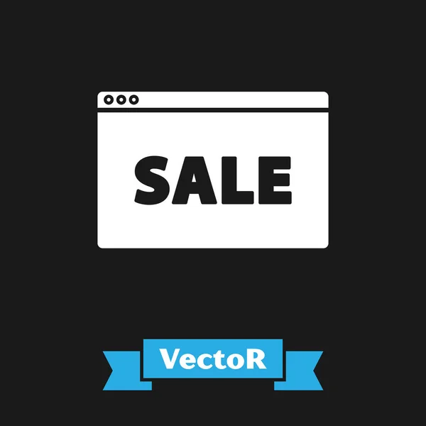 Panneau suspendu blanc avec texte Icône de vente en ligne isolé sur fond noir. Panneau avec texte Vente. Illustration vectorielle — Image vectorielle