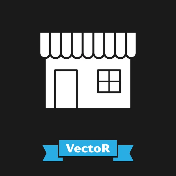 Edificio White Shopping o icono de la tienda de mercado aislado sobre fondo negro. Construcción de tiendas. Ilustración vectorial — Vector de stock