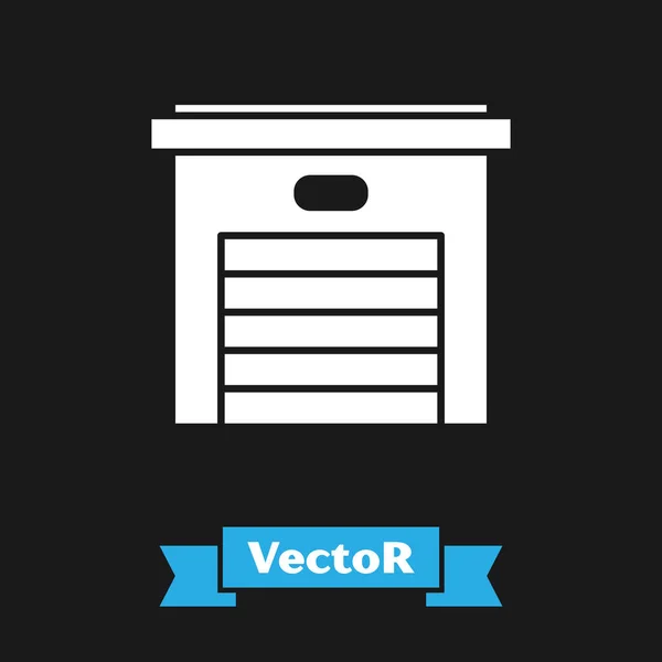 Weißes Garagensymbol isoliert auf schwarzem Hintergrund. Vektorillustration — Stockvektor