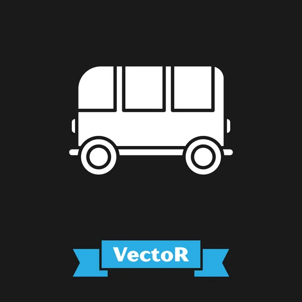 Icono del autobús escolar blanco aislado sobre fondo negro. Ilustración vectorial — Vector de stock