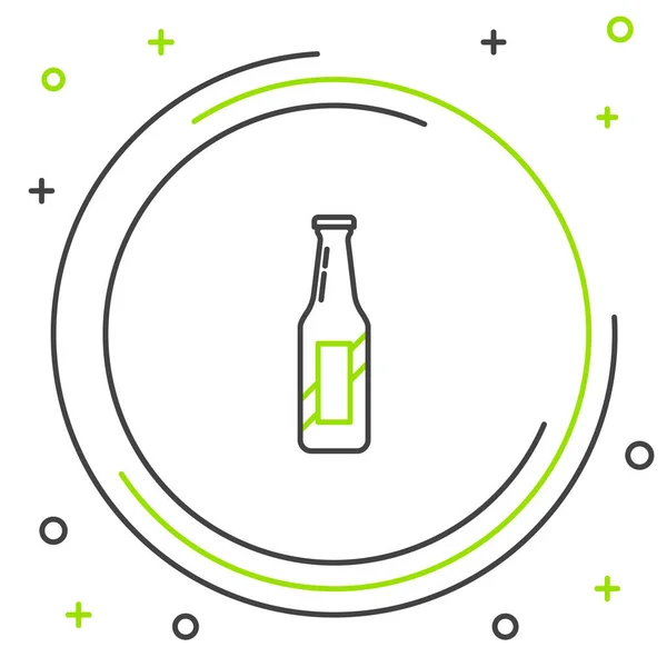 Černá a zelená čára Pivní láhev ikona izolované na bílém pozadí. Barevný koncept. Vektorová ilustrace — Stockový vektor