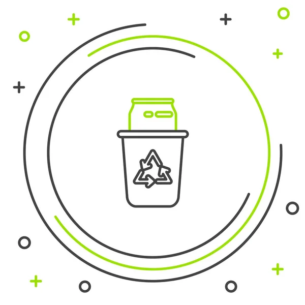 Schwarze und grüne Linie Papierkorb mit Recycling-Symbol und kann Symbol isoliert auf weißem Hintergrund. Mülleimer-Symbol. Mülleimer-Schild. Recyclingkorbschild. Buntes Rahmenkonzept. Vektorillustration — Stockvektor