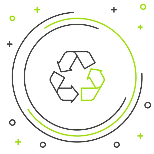 Czarno-zielona linia Ikona symbolu recyklingu izolowana na białym tle. Okrągła ikona strzałek. Środowisko nadające się do recyklingu staje się zielone. Kolorowy koncept. Ilustracja wektora — Wektor stockowy