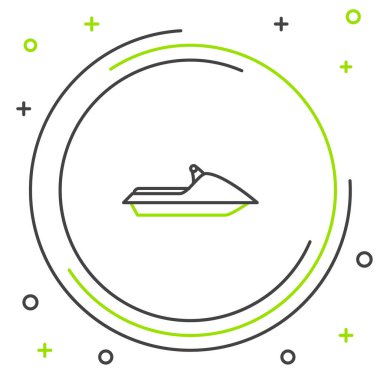 Siyah ve yeşil çizgili jet ski simgesi beyaz arkaplanda izole edildi. Su motoru. Olağanüstü bir spor. Renkli taslak konsepti. Vektör İllüstrasyonu