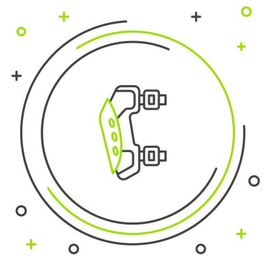 Siyah ve yeşil çizgi dizlik simgesi beyaz arkaplanda izole edildi. Olağanüstü bir spor. Spor malzemeleri. Kaykay, bisiklet, paten kayma koruyucu giysi. Renkli taslak konsepti. Vektör İllüstrasyonu