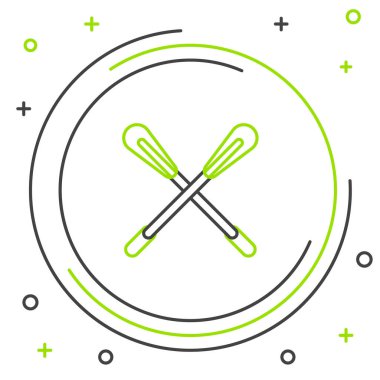 Siyah ve yeşil çizgi beyaz arka planda izole edilmiş raket simgesini geçti. Kürek çekin. Renkli taslak konsepti. Vektör İllüstrasyonu