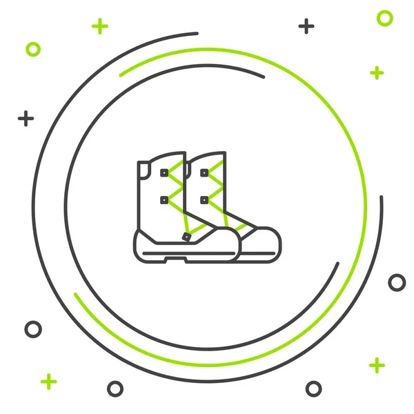 Línea negra y verde Icono de botas aisladas sobre fondo blanco. Concepto de esquema colorido. Ilustración vectorial — Archivo Imágenes Vectoriales