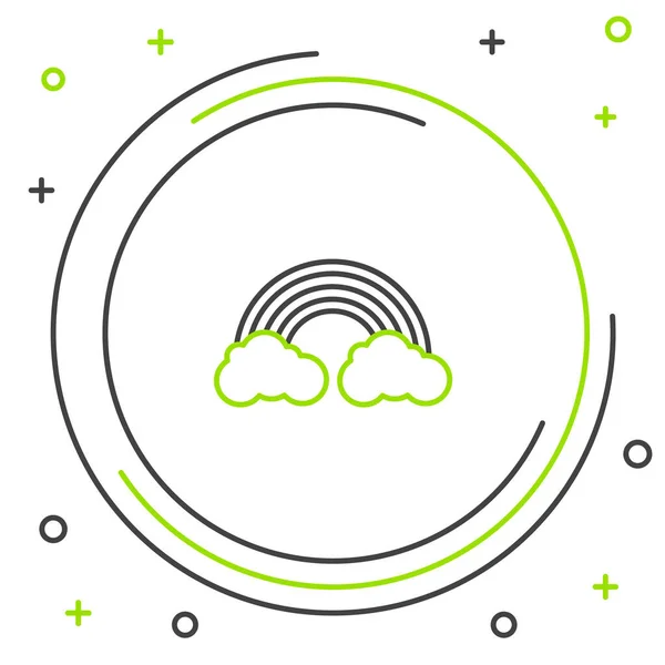 Linha preta e verde Arco-íris com ícone de nuvens isolado no fundo branco. Conceito de esboço colorido. Ilustração vetorial — Vetor de Stock