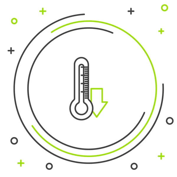 Icona termometro linea nera e verde isolata su sfondo bianco. Concetto di contorno colorato. Illustrazione vettoriale — Vettoriale Stock