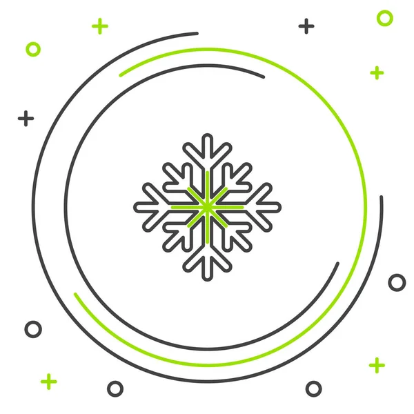 Linea nera e verdeIcona fiocco di neve isolata su sfondo bianco. Concetto di contorno colorato. Illustrazione vettoriale — Vettoriale Stock
