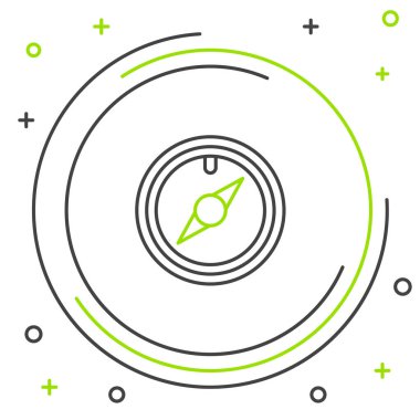 Siyah ve yeşil çizgi Rüzgar beyaz arka plan üzerinde izole gül simgesi. Seyahat için pusula simgesi. Navigasyon tasarımı. Renkli anahat konsepti. Vektör İllüstrasyonu