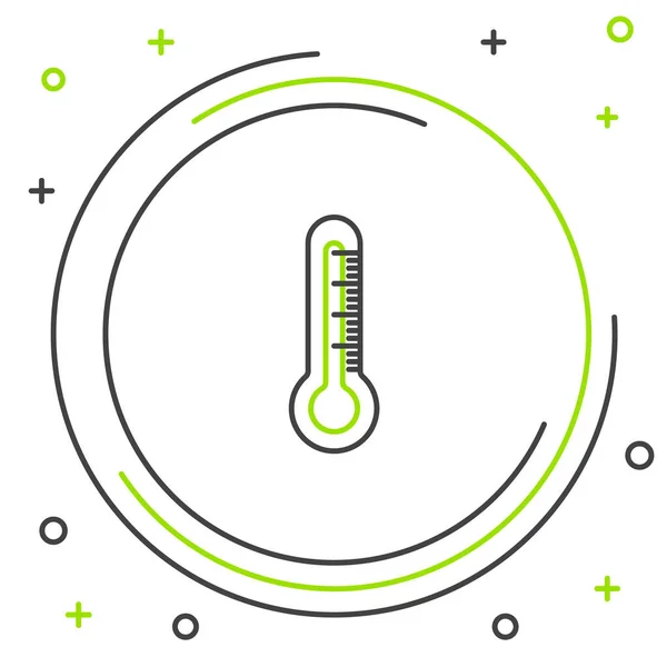 Schwarze und grüne Linie Thermometer-Symbol isoliert auf weißem Hintergrund. Buntes Rahmenkonzept. Vektorillustration — Stockvektor