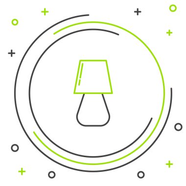 Siyah ve yeşil çizgi masa lambası simgesi beyaz arkaplanda izole edildi. Renkli taslak konsepti. Vektör İllüstrasyonu