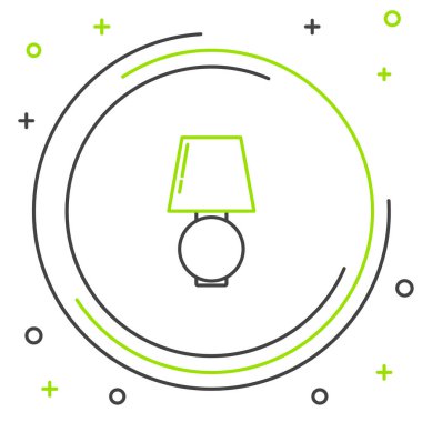 Siyah ve yeşil çizgi masa lambası simgesi beyaz arkaplanda izole edildi. Renkli taslak konsepti. Vektör İllüstrasyonu